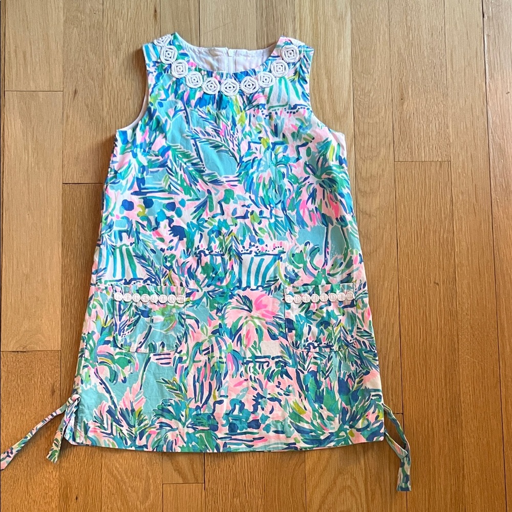 Lilly Pulitzer Girls Sleeveless Tropical Print Dress - Aqua & Pink